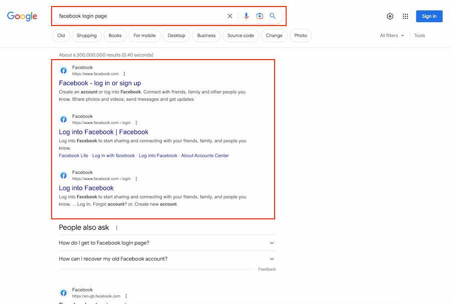 An Example of Navigational Search Intent