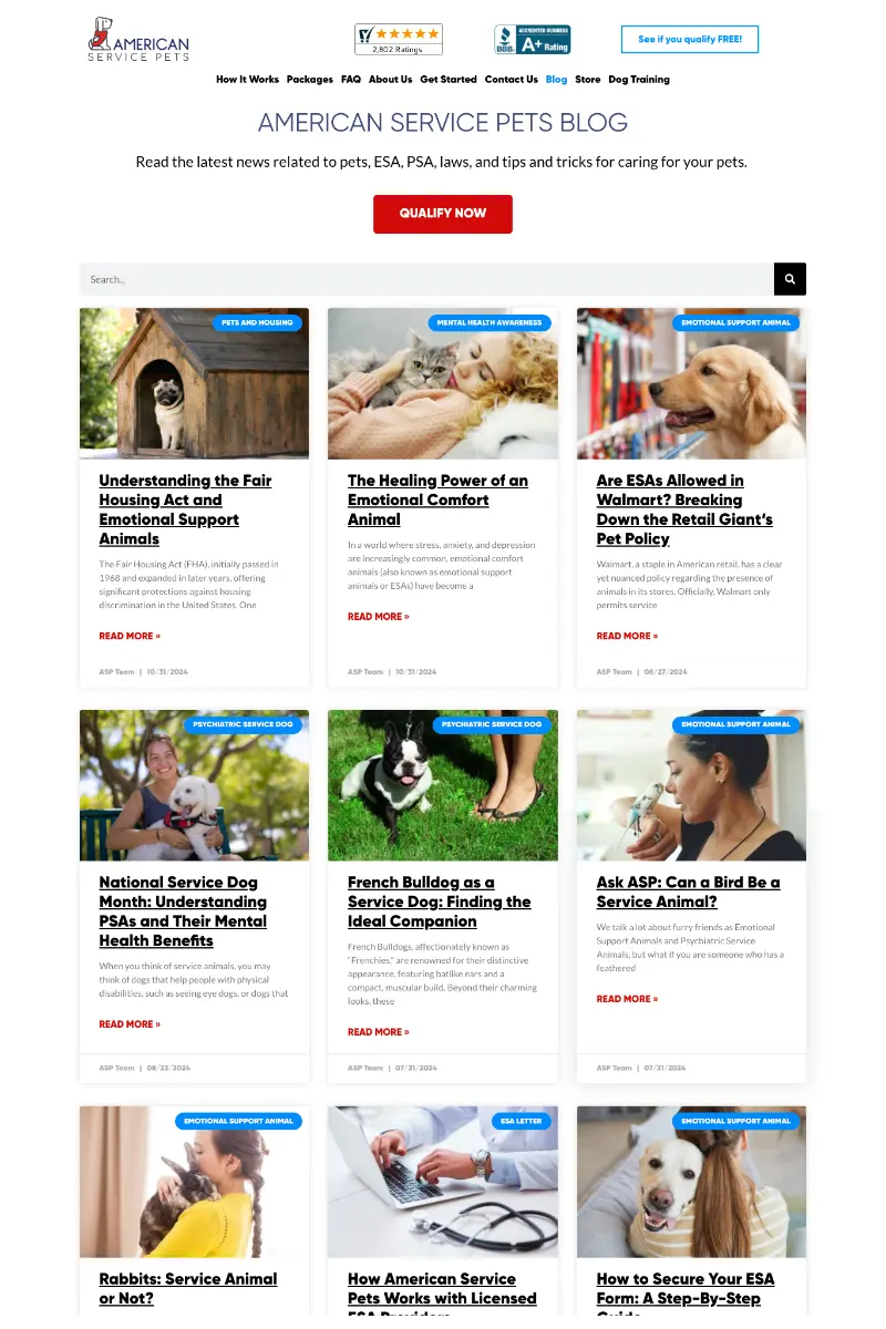 The American Service Pets content strategy