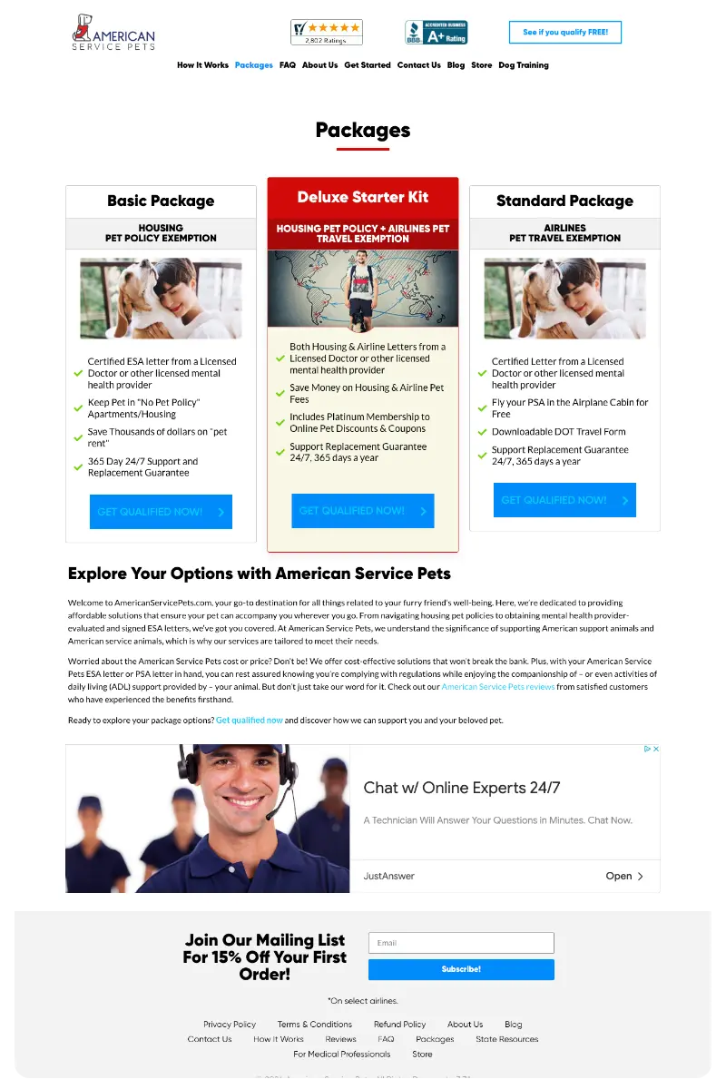 Conversion optimization and technical SEO for American Service Pets