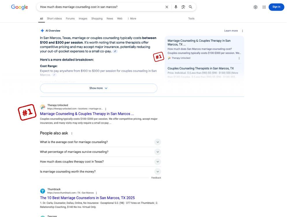 mosaic SEO strategy for therapists direction