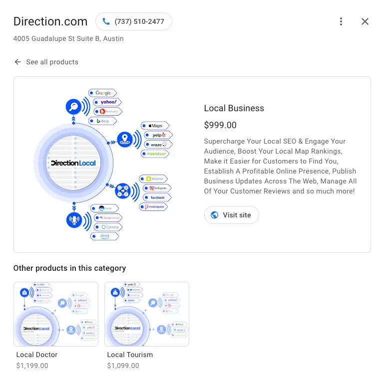 An example of a published Google Business Product