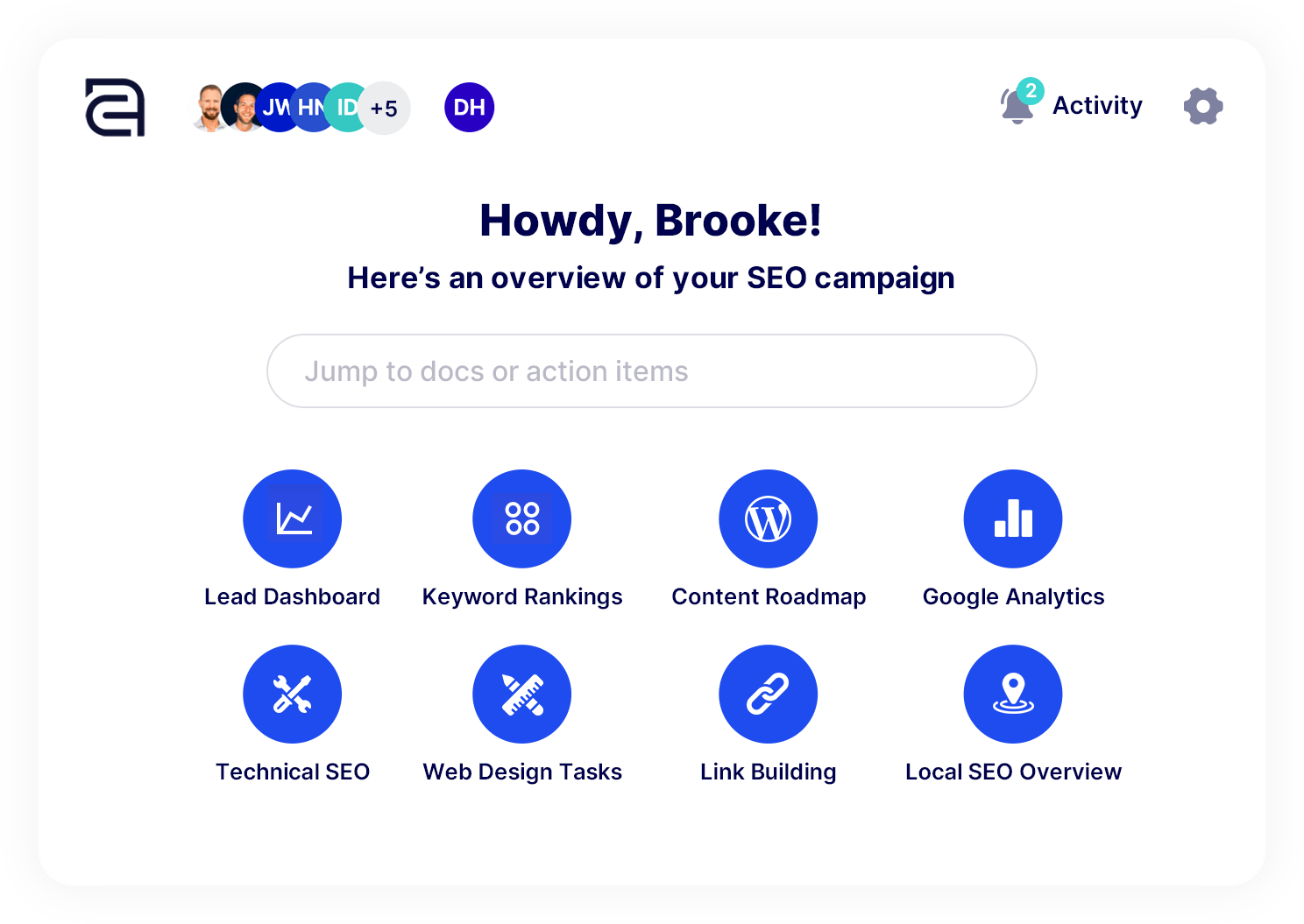Direction.com's SEO dashboard shown with the main overview screen.