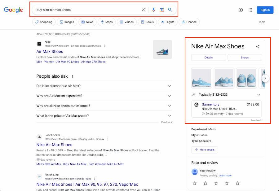 An example of transactional search intent