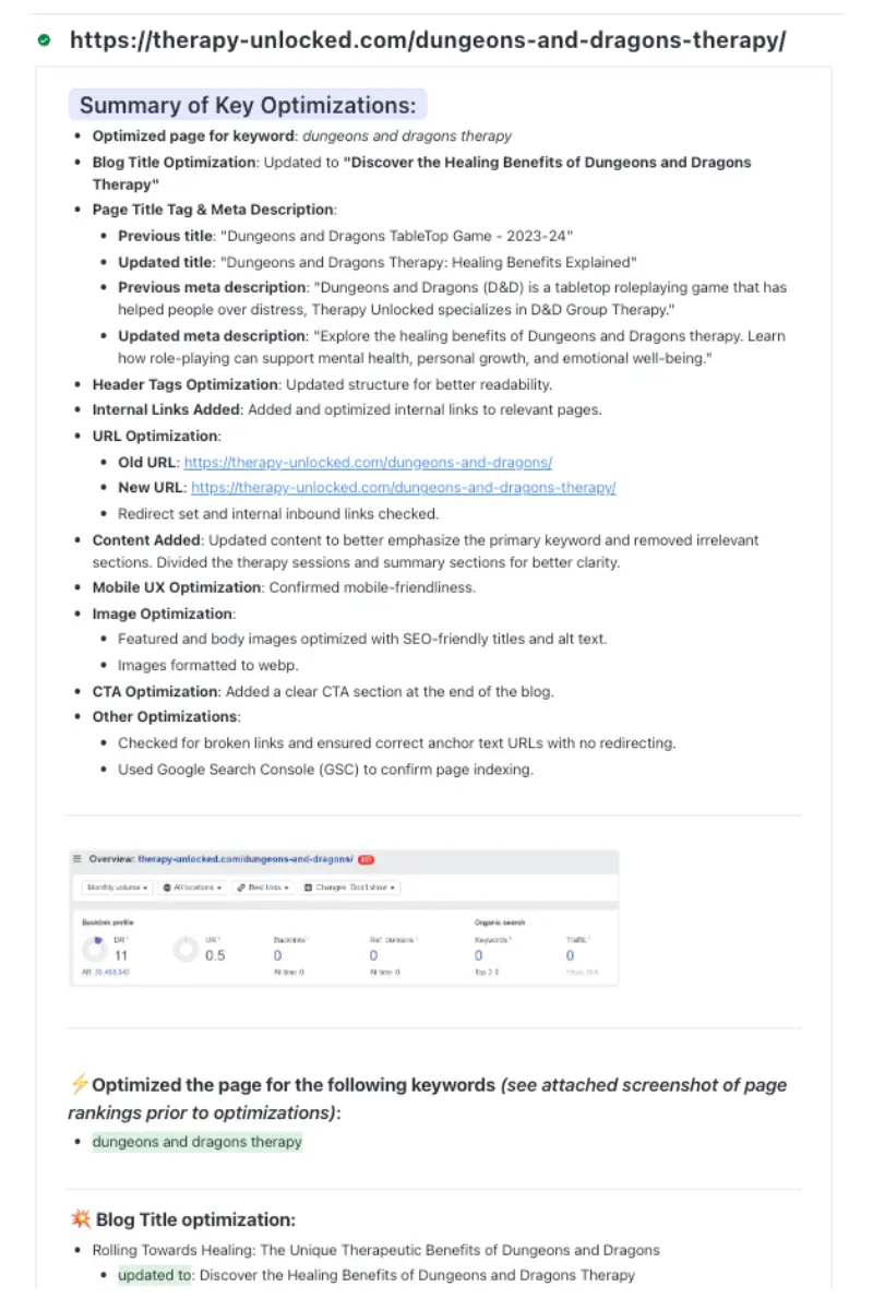 Technical SEO task executed for Therapy Unlocked