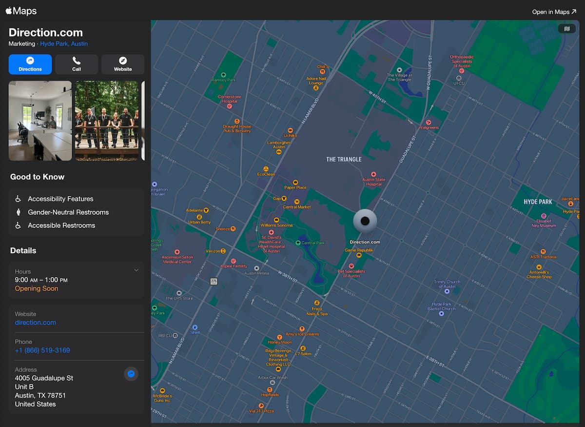 A Local Citation for Direction.com on Apple Maps