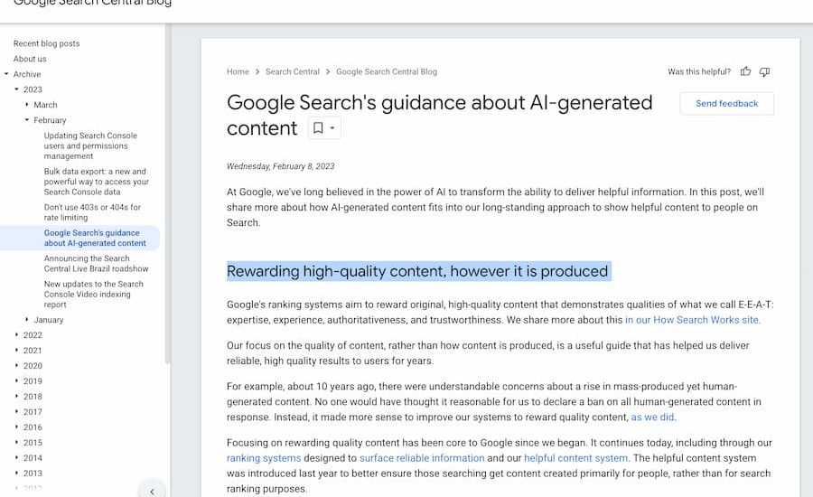 Google Guidelines for AI Content