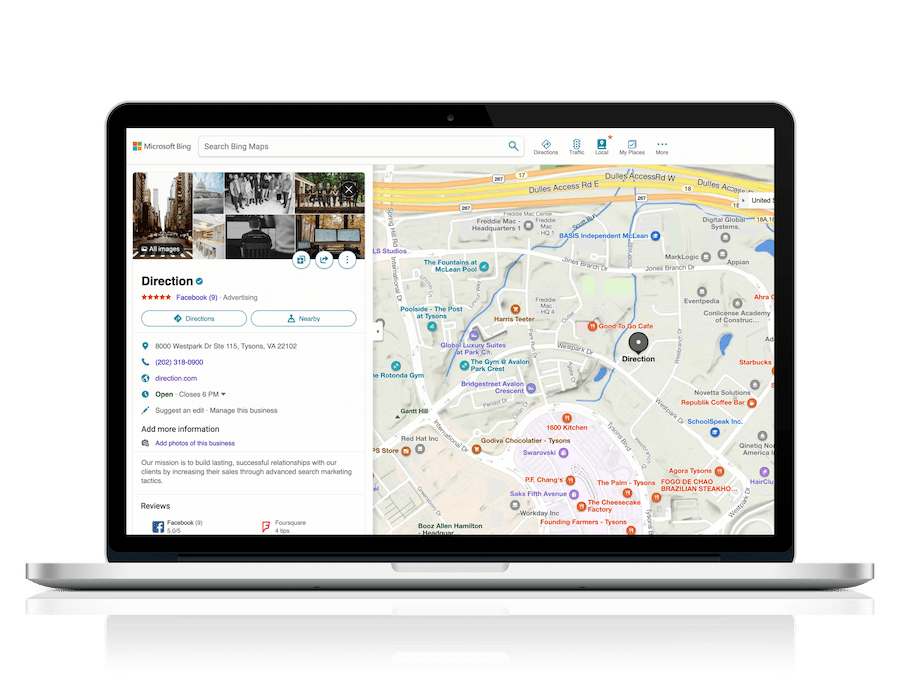 Bing Places for Business Direction Listing