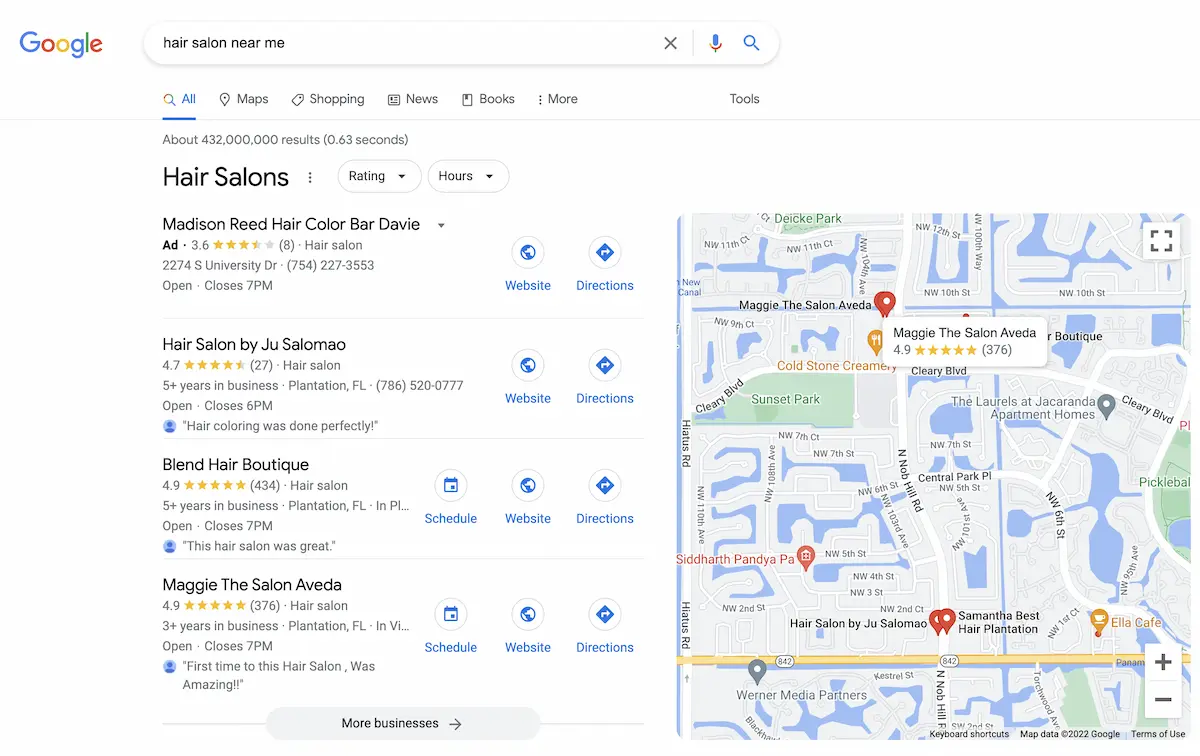 Google Map Pack Results For Local Searches