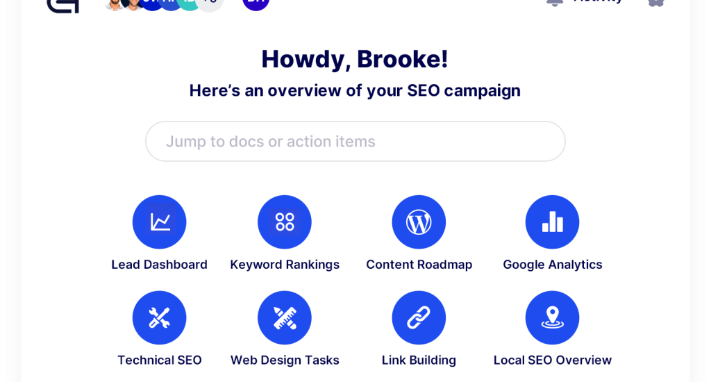 Direction.com's SEO dashboard shown with the main overview screen.