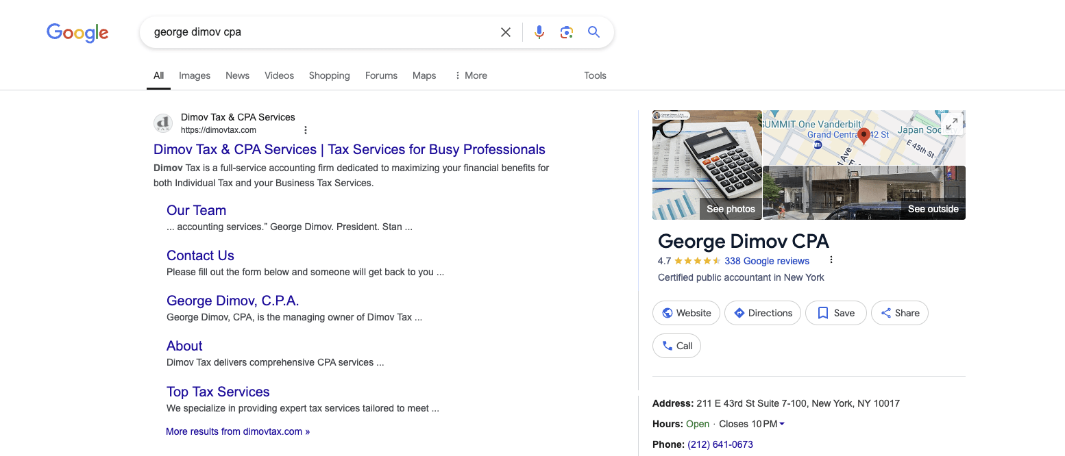 Site Links produced for George Dimov CPA