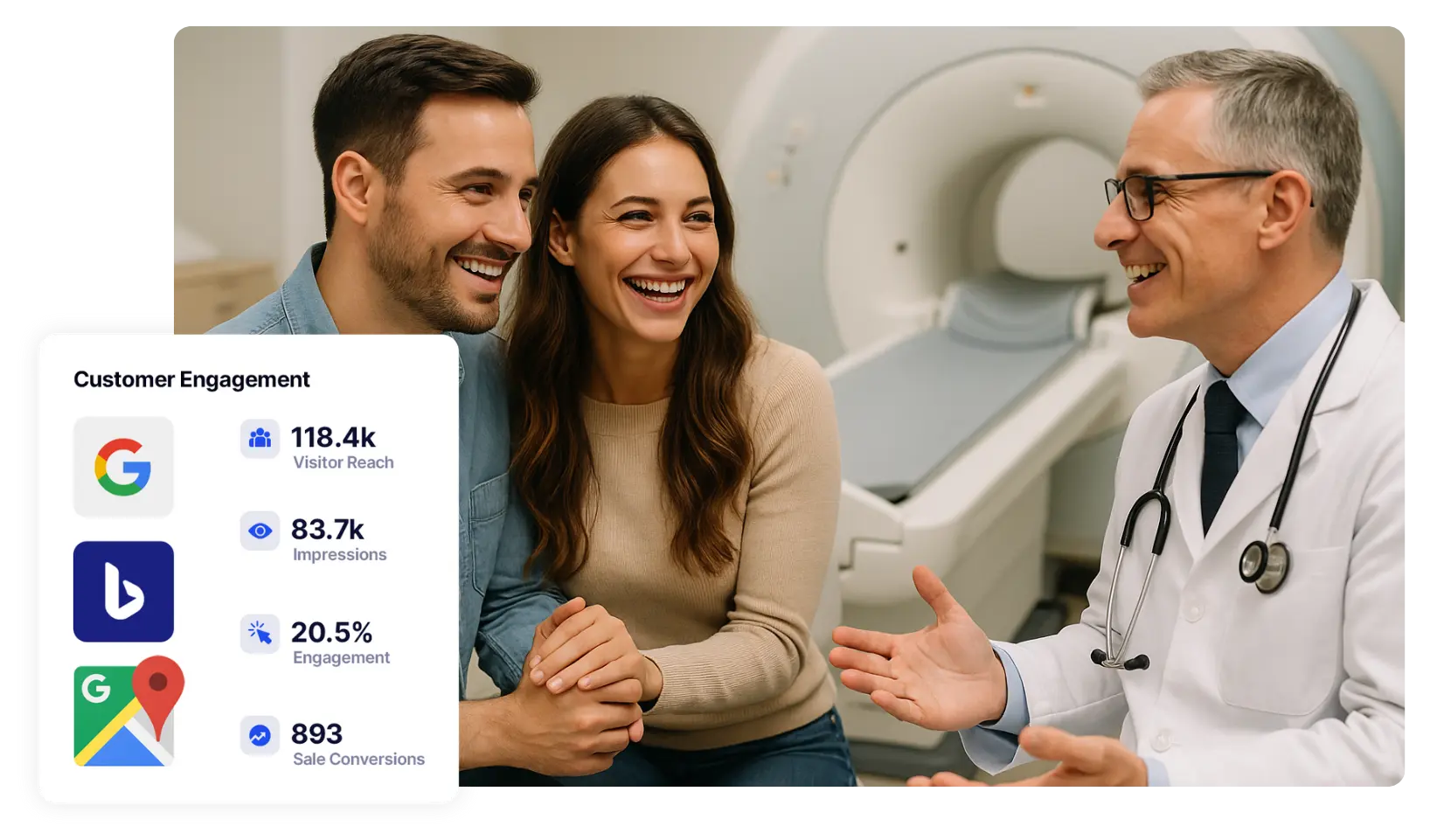 Increased customer engagement on Google Maps from local SEO services, including more calls, clicks, and direction requests for healthcare practices in Evanston.