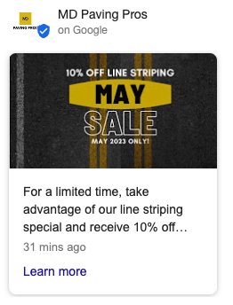 Google Post Example from MD Paving Pros