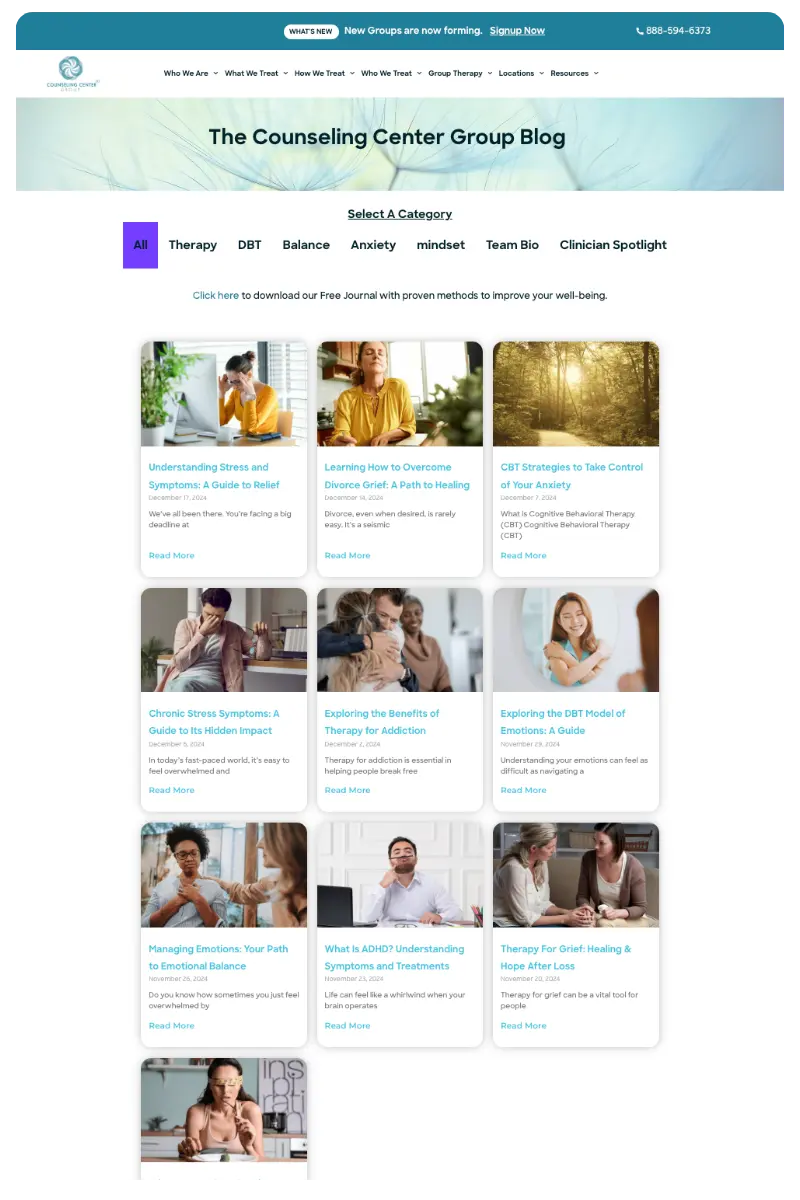 Our content strategy for Counseling Center Group