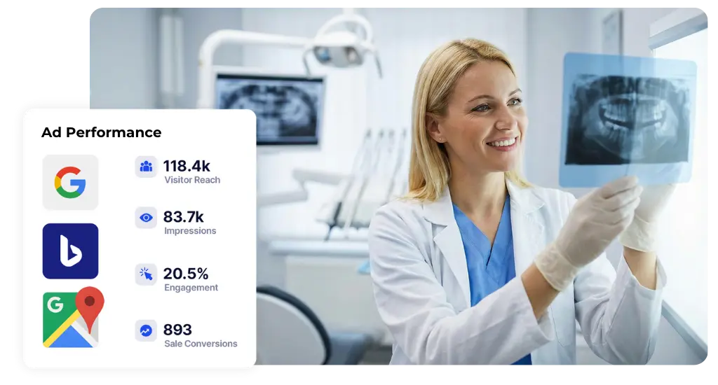 Dentist examining ad performance.