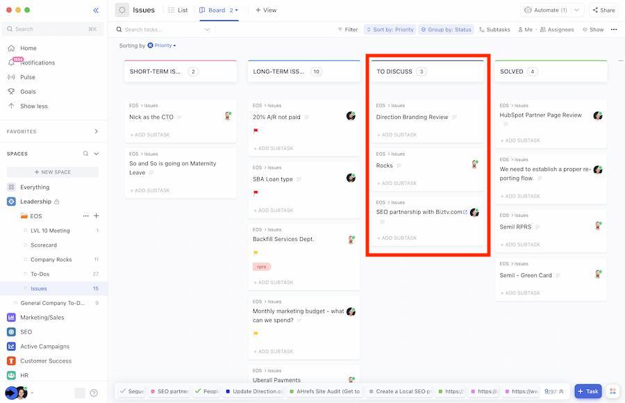 the LVL 10 meeting issues list